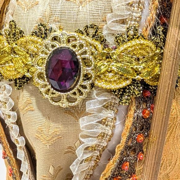 Gold Victorian Santa Standing 16.5" Bag of Gifts Staff Boots Orange Beaded Trim - Picture 12 of 16